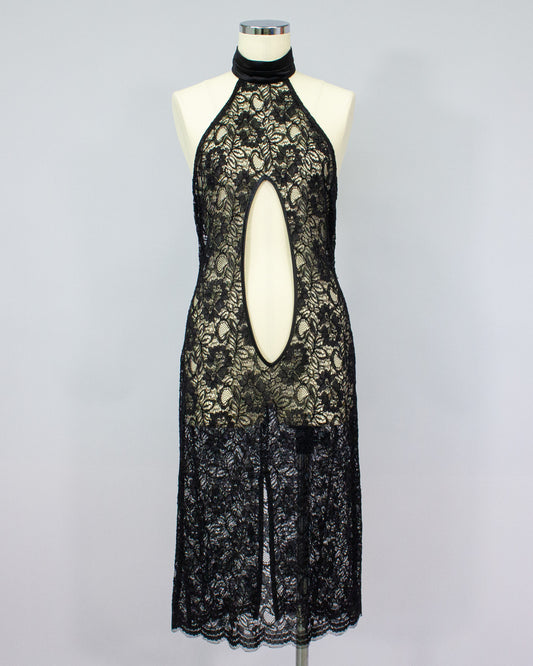 Lace Halter Neck Dress BLACK
