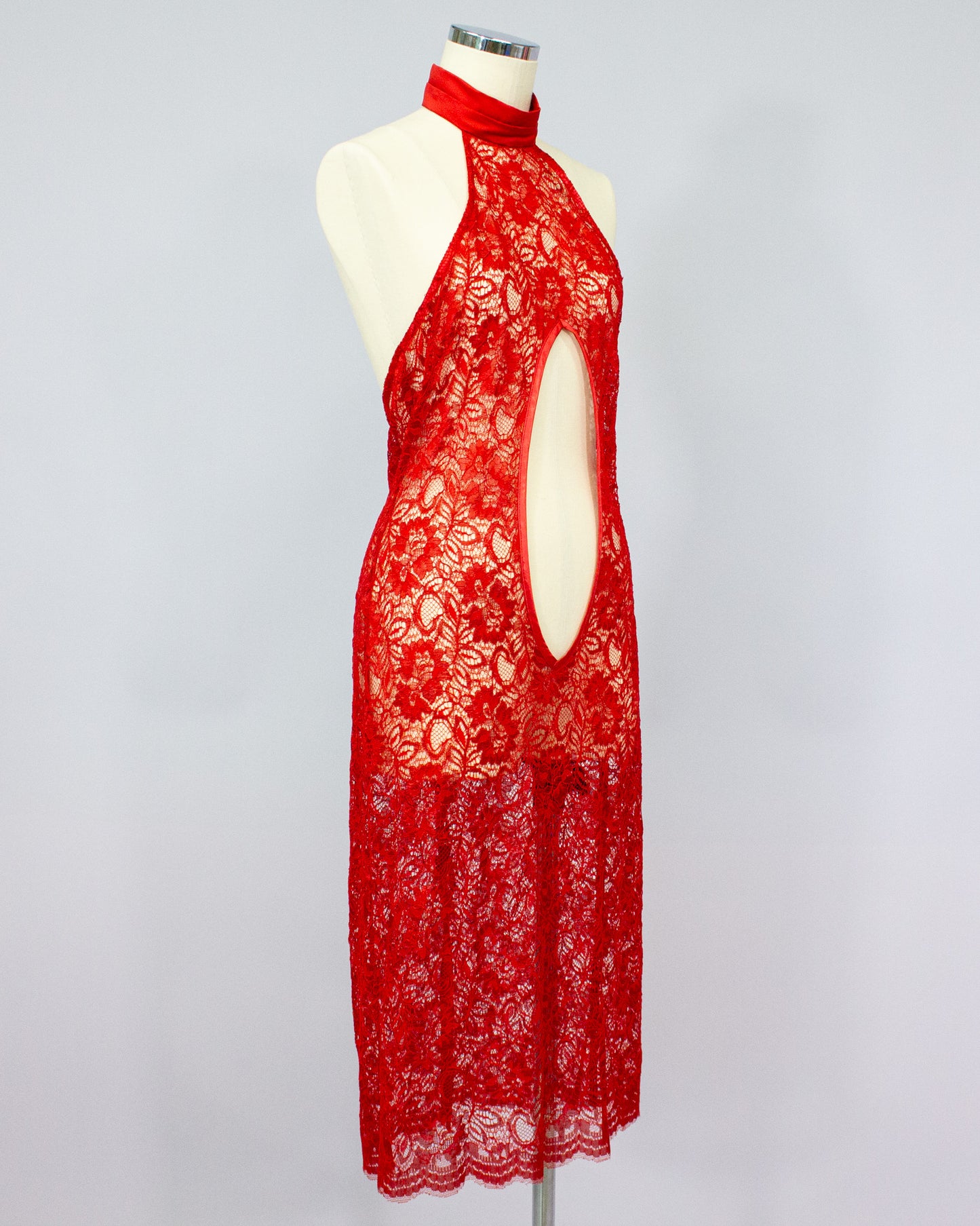 Lace Halter Neck Dress RED