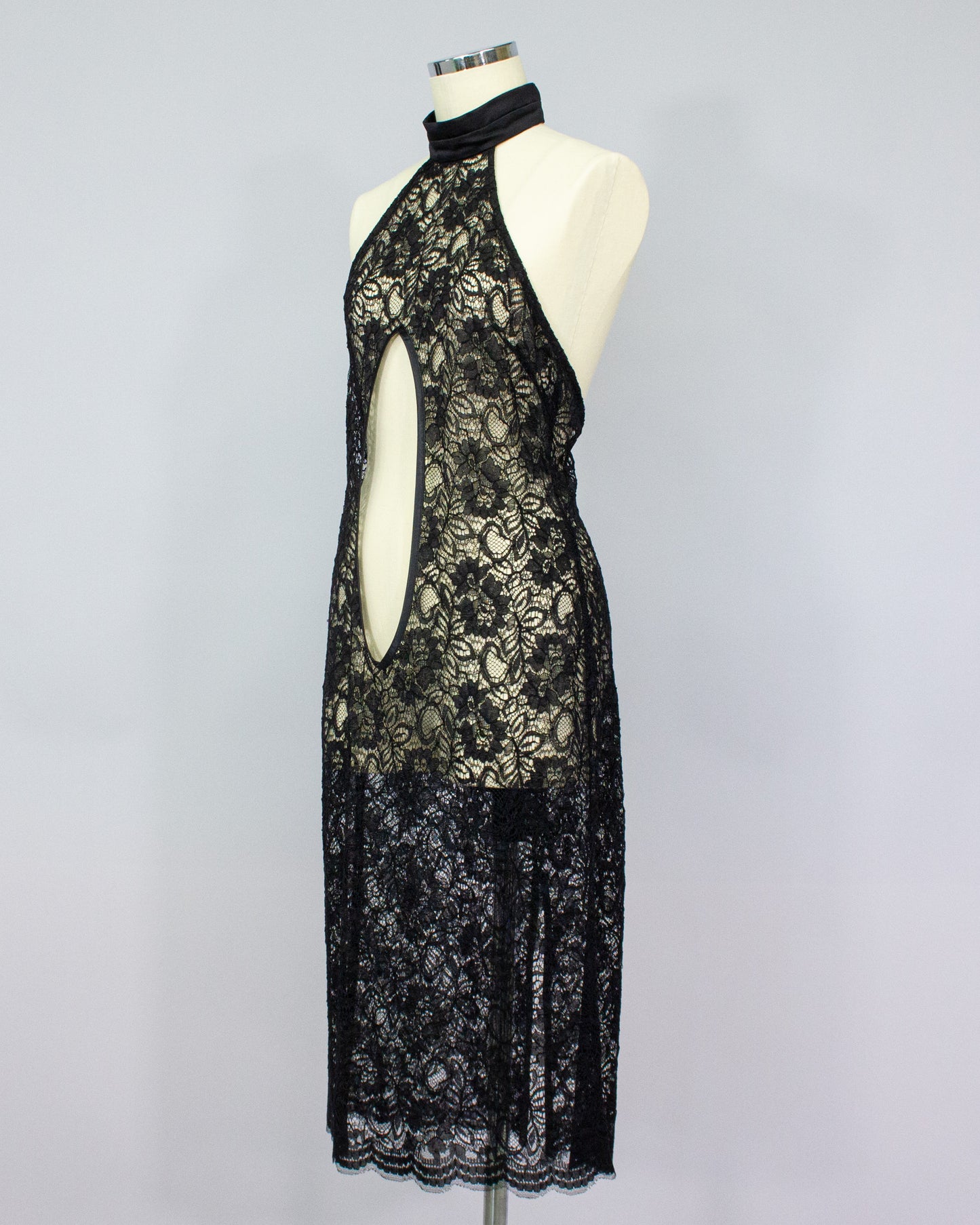 Lace Halter Neck Dress BLACK